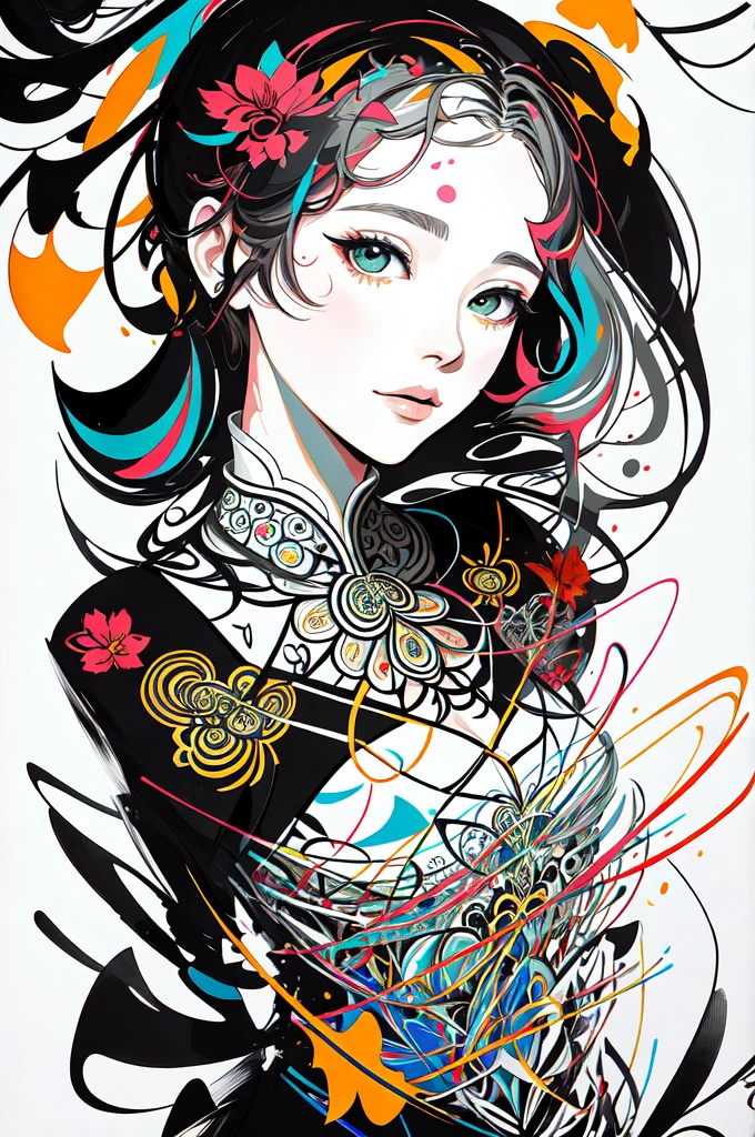 official art, unity 8k wallpaper, ultra detailed, beautiful and aesthetic, masterpiece, best quality, (zentangle, mandala, tangle, entangle), (fractal art:1.3) , 1girl, extremely detailed, dynamic angle, cowboyshot, the most beautiful form of chaos, elegant, a brutalist designed, vivid colours,弾ける水, romanticism, by james jean, roby dwi antono, ross tran, francis bacon, michal mraz, adrian ghenie, petra cortright, gerhard richter, takato yamamoto, ashley wood, atmospheric, ecstasy of musical notes, streaming musical notes visible
