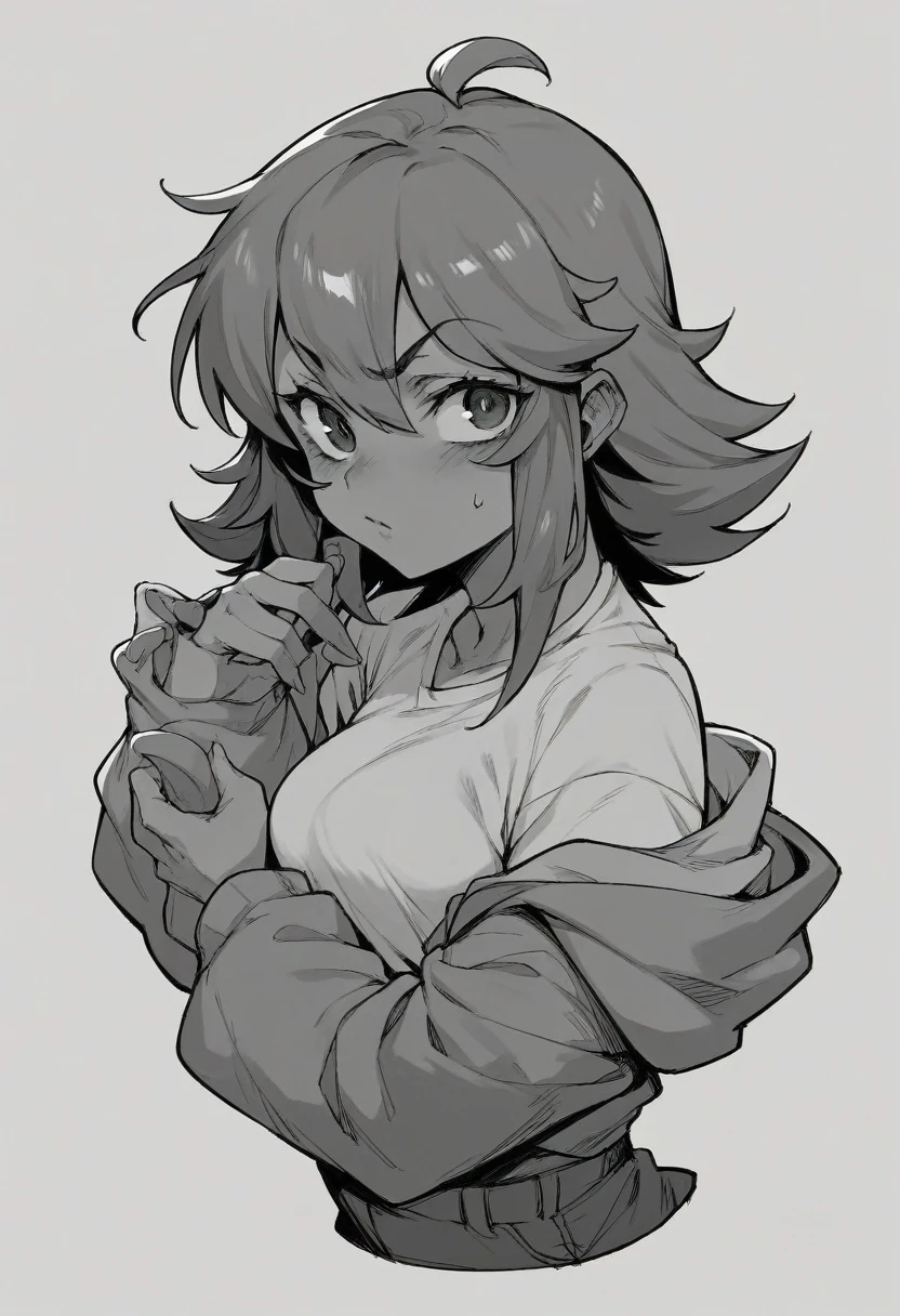 schoogirl, monochrome, black and white, manga, black lineart