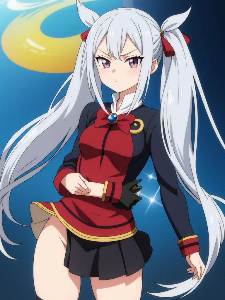 1girl, anime girl, silver hair, long twintails, silver eyes, fairy tail