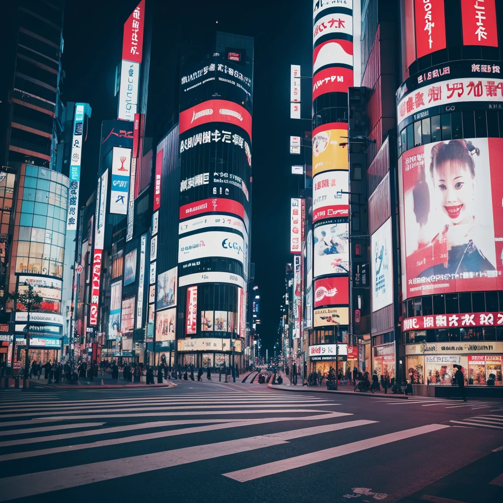Shibuya Hachiko-mae intersection, night scene, like an afterimage of cars driving by, no people around
Clown on the electronic bulletin board