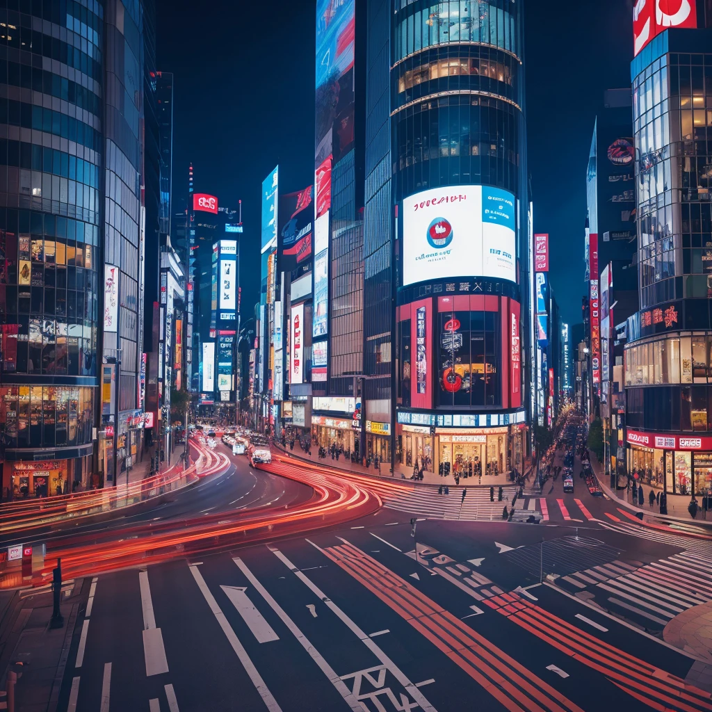 Shibuya Hachiko-mae intersection, night scene, like an afterimage of cars driving by, no people around
Clown on the electronic bulletin board