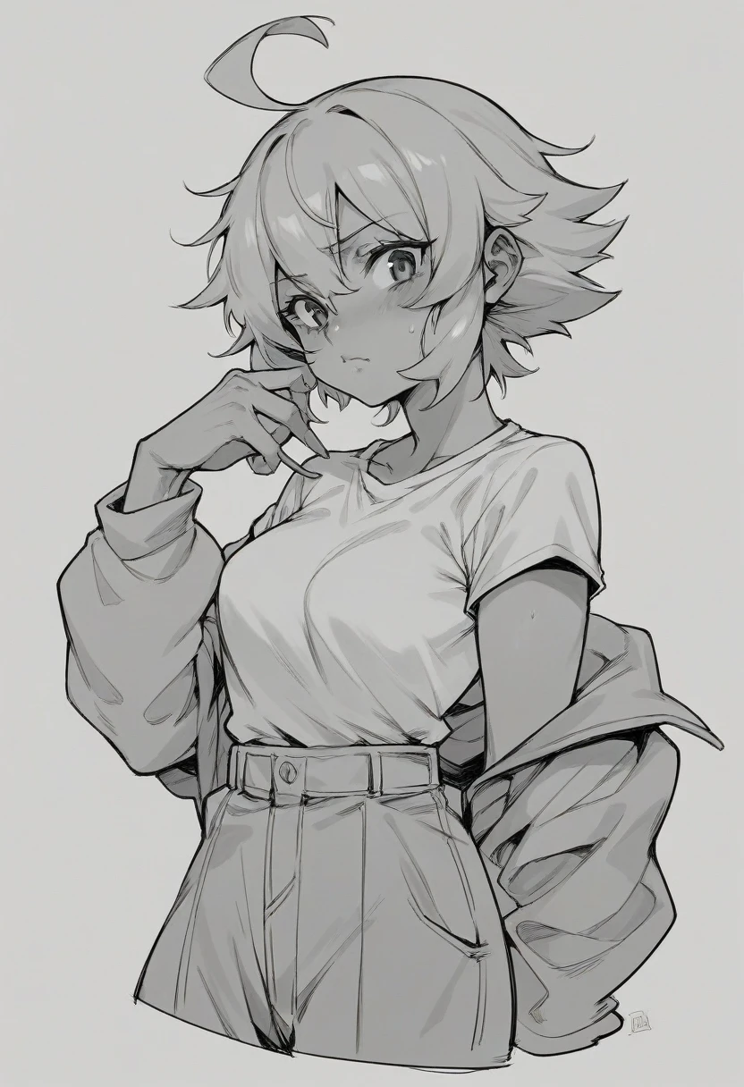 schoogirl, monochrome, black and white, manga, white lineart