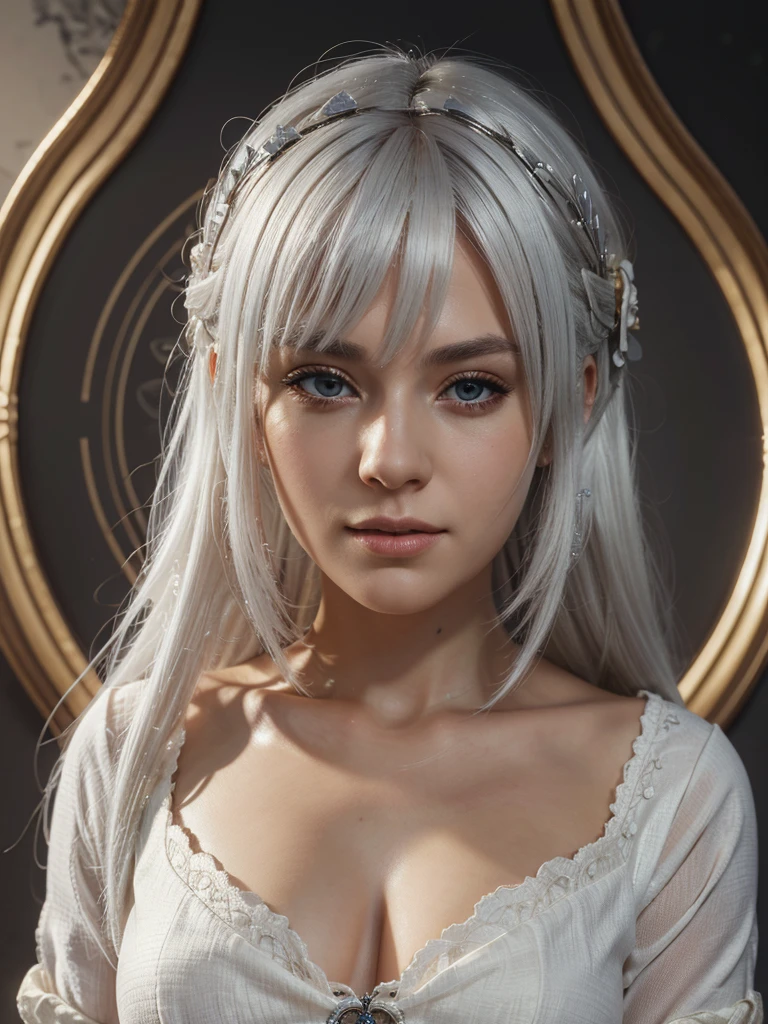 masterpiece, best quality, official art, Extremely detailed CG unified 8k wallpaper, Very detailed, illustration,white hair, 