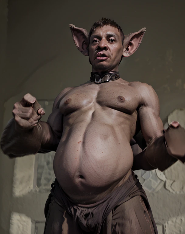 goblin, prominent belly, bulged belly, swollen belly, muscular, tall, nt aspect, pointed ears