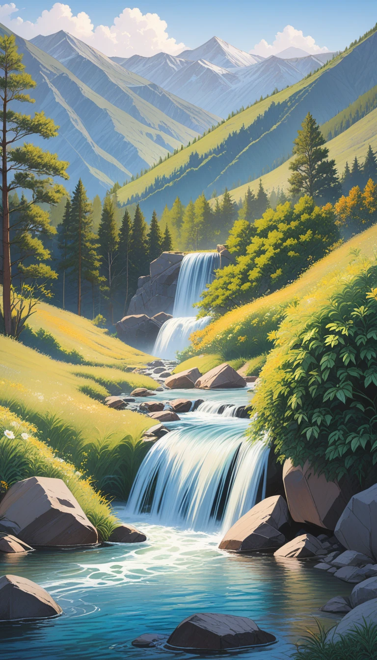 Water flowing like a waterfall in the mountains