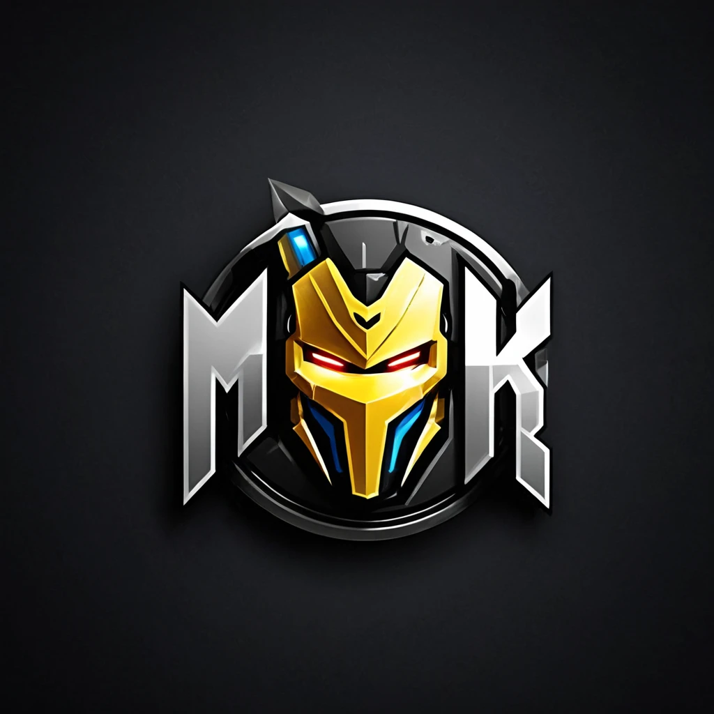 logomkrdsxl,an  edgy logo  3D with robô ,  vector, text "MEK",  best quality, masterpiece, brand, dark background, 