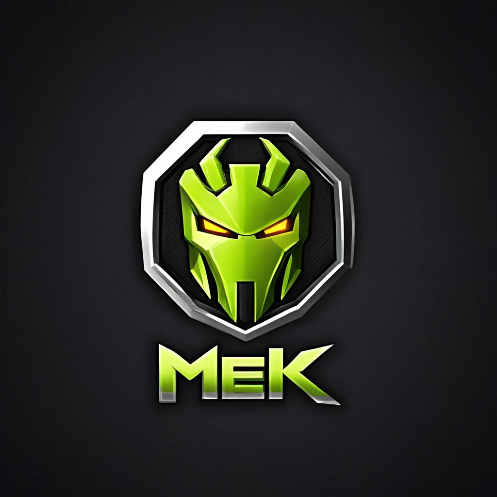 logomkrdsxl,an  edgy logo  3D with robô ,  vector, text "MEK",  best quality, masterpiece, brand, dark background, 