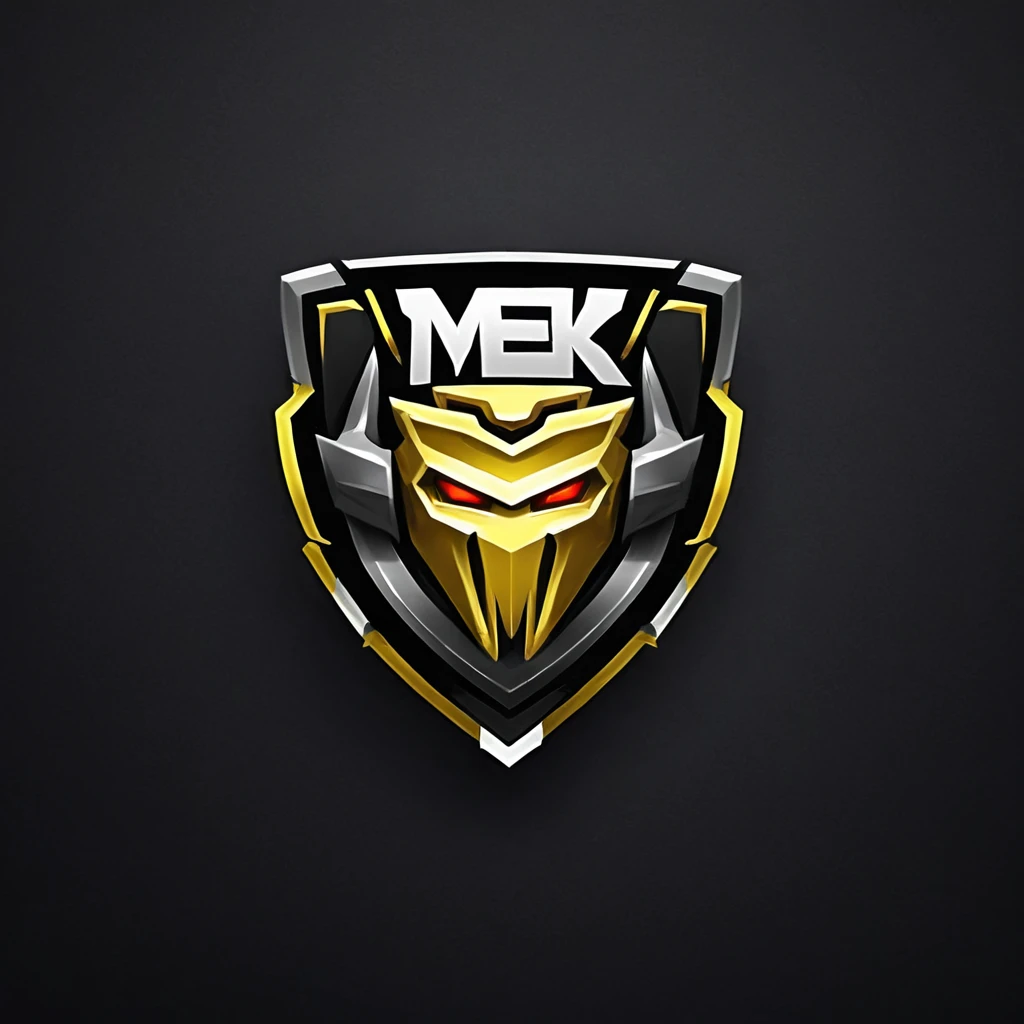 logomkrdsxl,an  edgy logo  3D with robô ,  vector, text "MEK",  best quality, masterpiece, brand, dark background, 