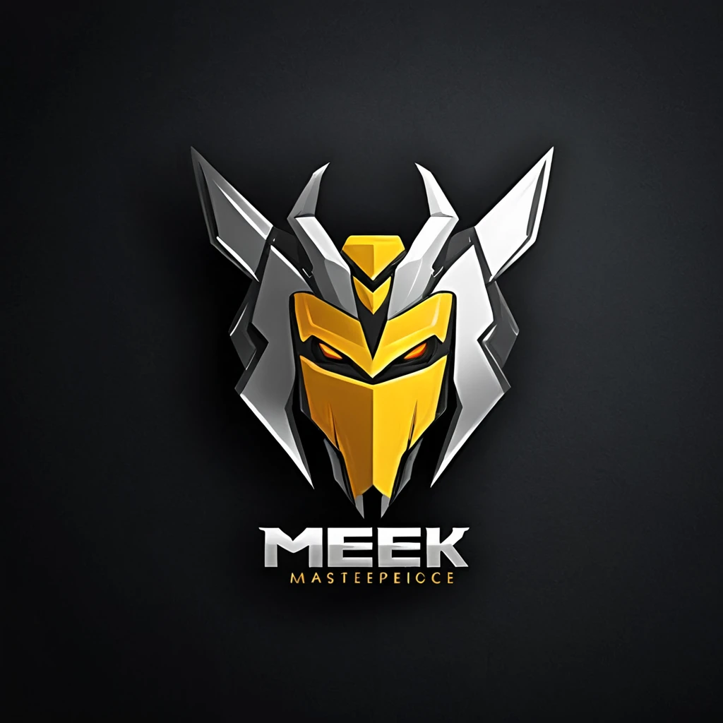 logomkrdsxl,an  edgy logo  3D with robô ,  vector, text "MEK",  best quality, masterpiece, brand, dark background, 