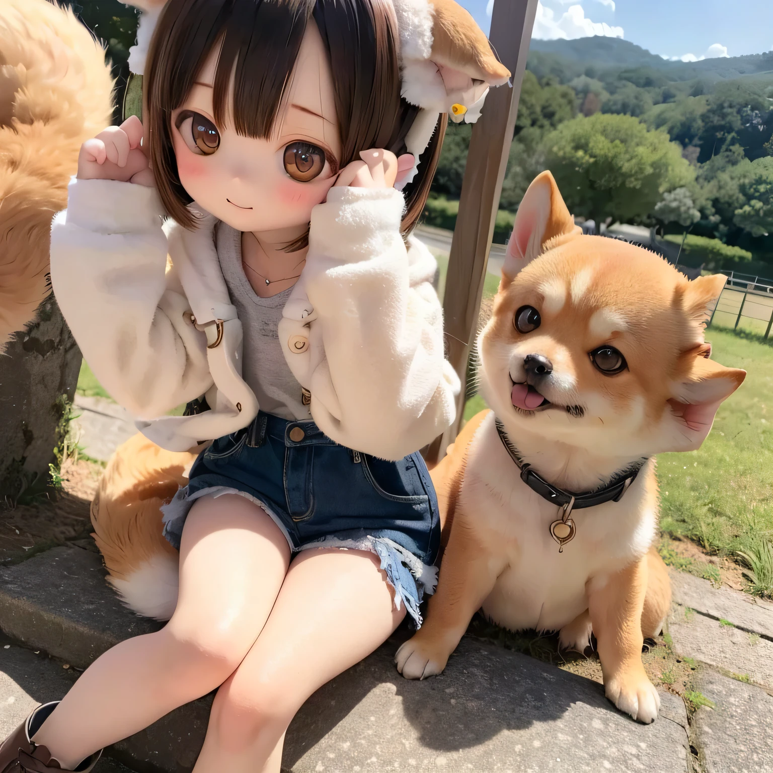 Shiba Inu girl rural scenery