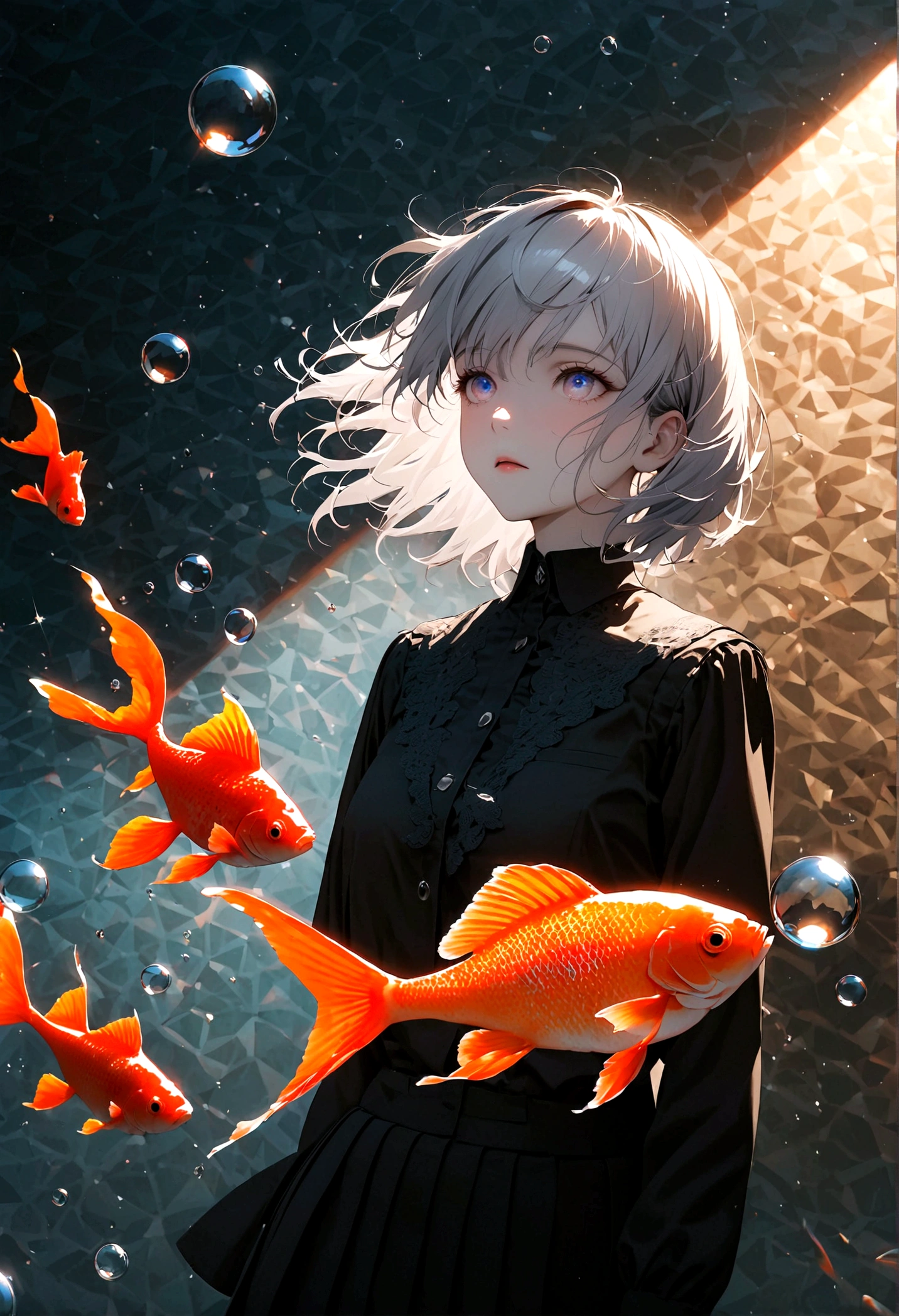 anime big breast, Symbiote organisms between humans and fish,Melancholic boy