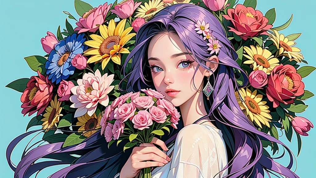 (ultra-Detailed Background, Detailed Background), Absurd, High resolution, Super detailed, Very detailed, One girl, (bouquet:1.3), (Tangled:1.2), (Geometric:1.2),(colorful),