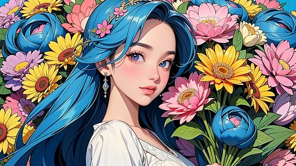 (ultra-Detailed Background, Detailed Background), Absurd, High resolution, Super detailed, Very detailed, One girl, (bouquet:1.3), (Tangled:1.2), (Geometric:1.2),(colorful),
