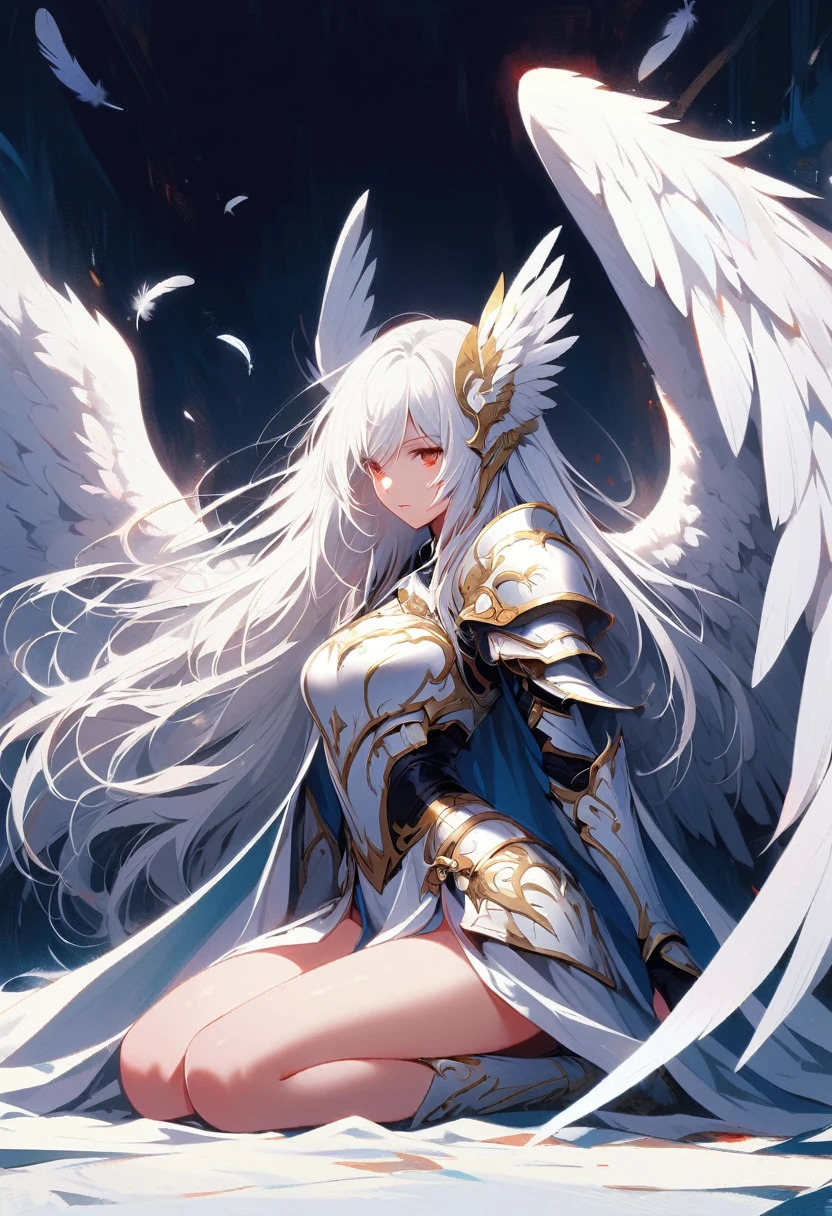 1girl angel angel_wings armor feathers_Long wing feathers_Hair Shoulder Armor Shoulder_Armor single piece_Upper wing separate_The body is white_Theme White_Wings Wings