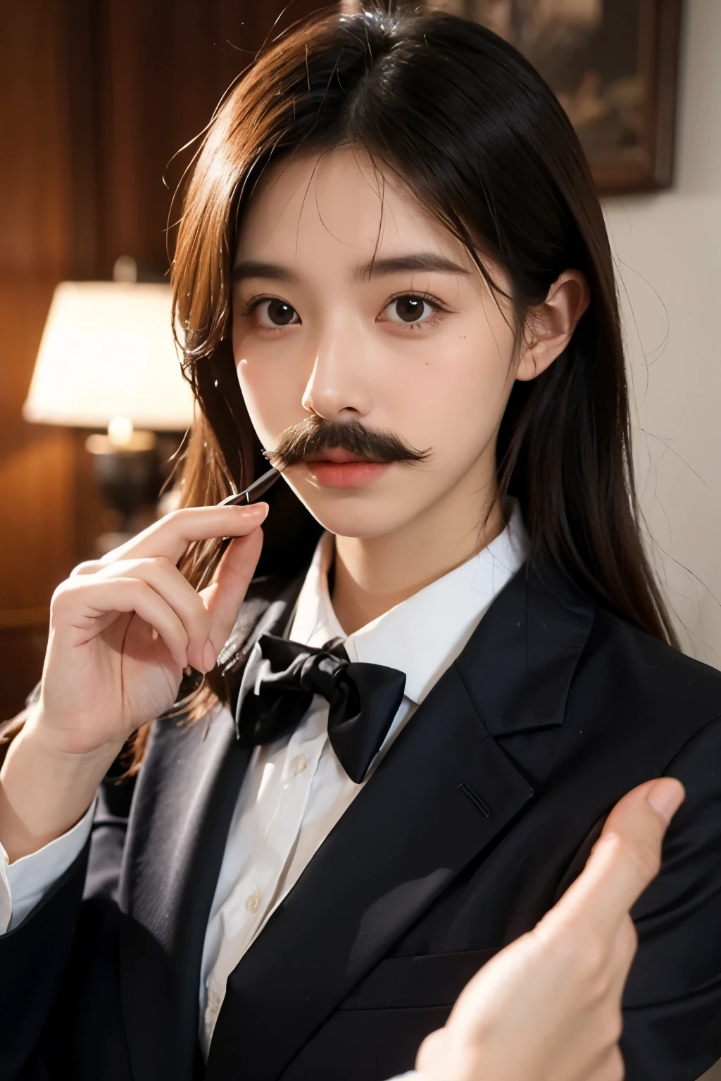 Beauty,Attach a mustache,wear a suit