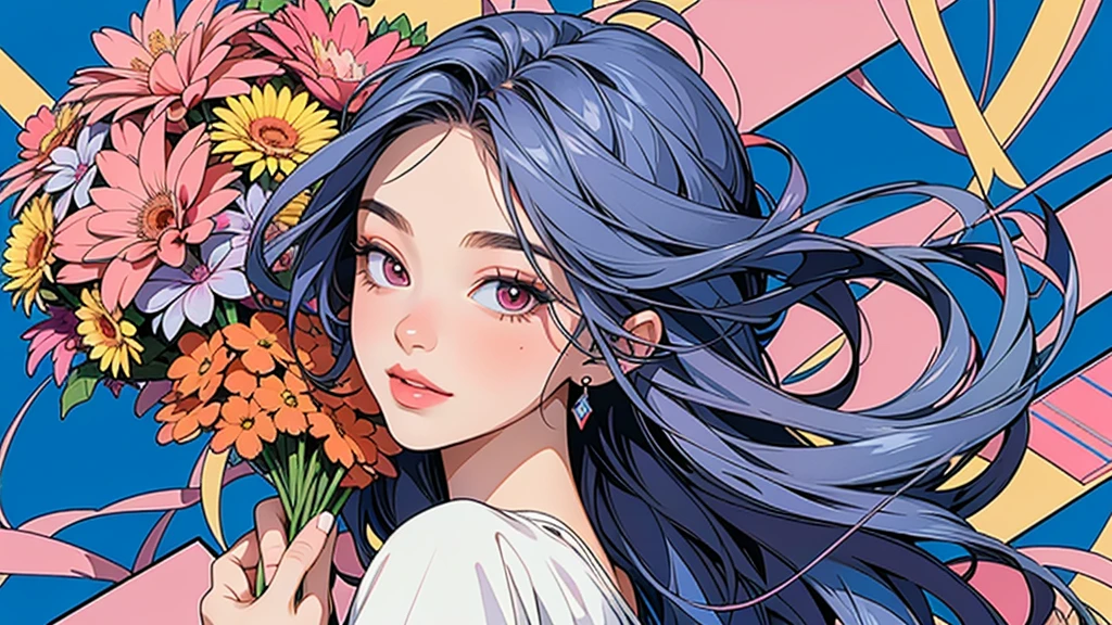 (ultra-Detailed Background, Detailed Background), Absurd, High resolution, Super detailed, Very detailed, One girl, (bouquet:1.3), (Tangled:1.2), (Geometric:1.2),(colorful),
