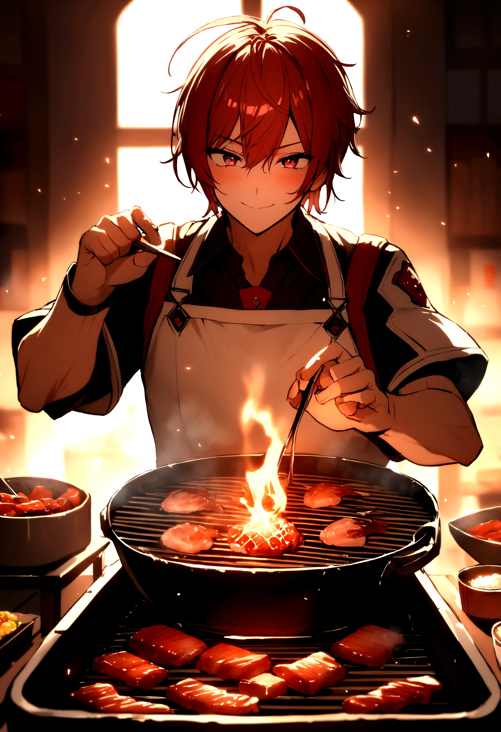 Red hair 1 boy fps game yakiniku