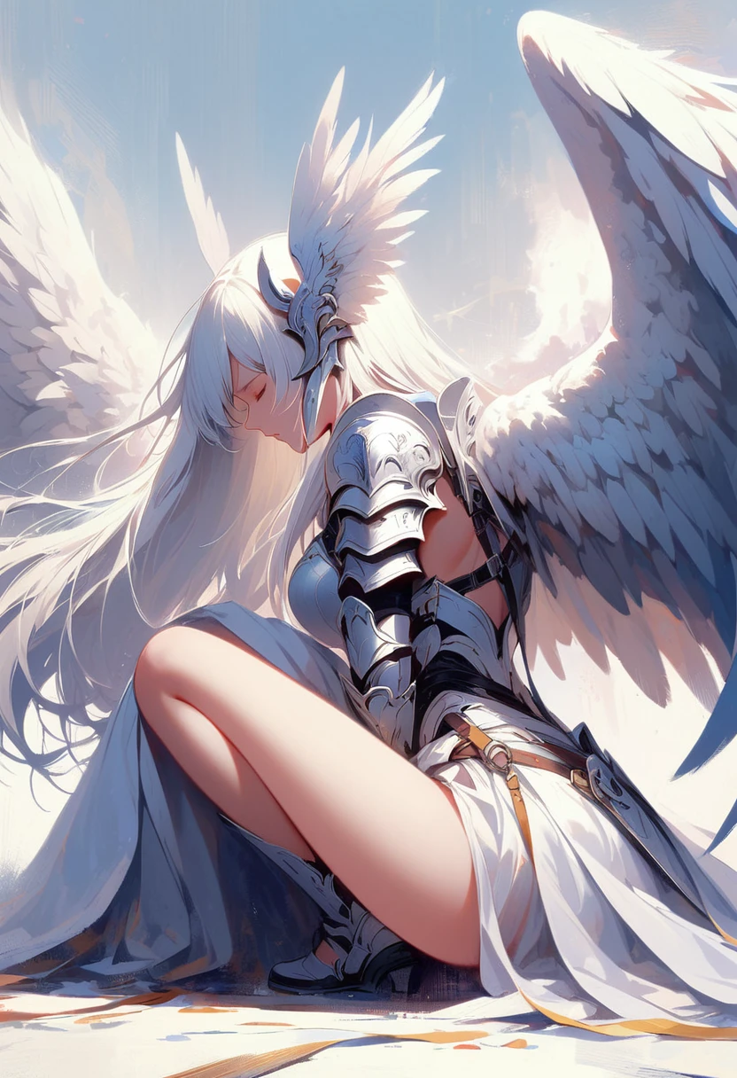 1girl angel angel_wings armor feathers_Long wing feathers_Hair Shoulder Armor Shoulder_Armor single piece_Upper wing separation_The body is white_Theme White_Wings Wings