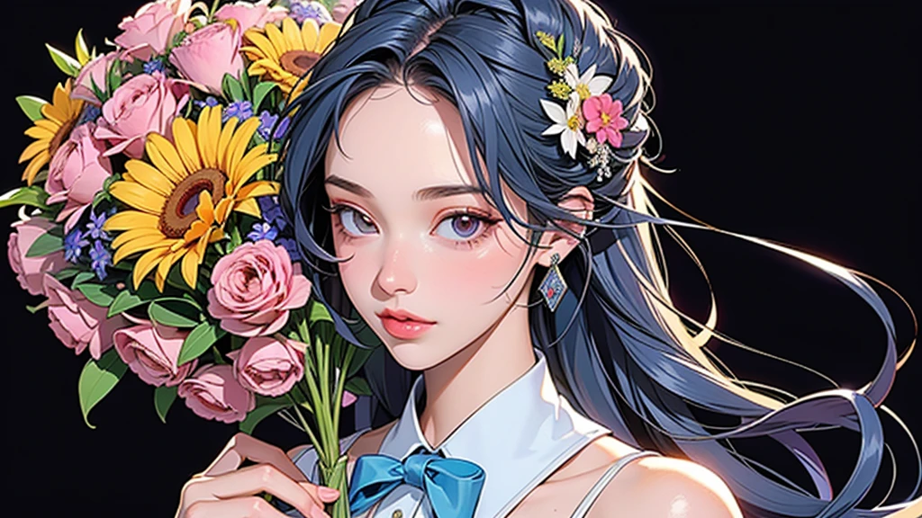 (ultra-Detailed Background, Detailed Background), Absurd, High resolution, Super detailed, Very detailed, One girl, (bouquet:1.3), (Tangled:1.2), (Geometric:1.2),(colorful),