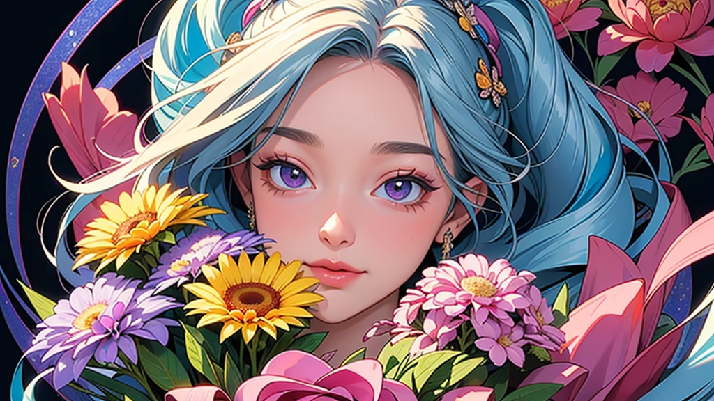 (ultra-Detailed Background, Detailed Background), Absurd, High resolution, Super detailed, Very detailed, One girl, (bouquet:1.3), (Tangled:1.2), (Geometric:1.2),(colorful),