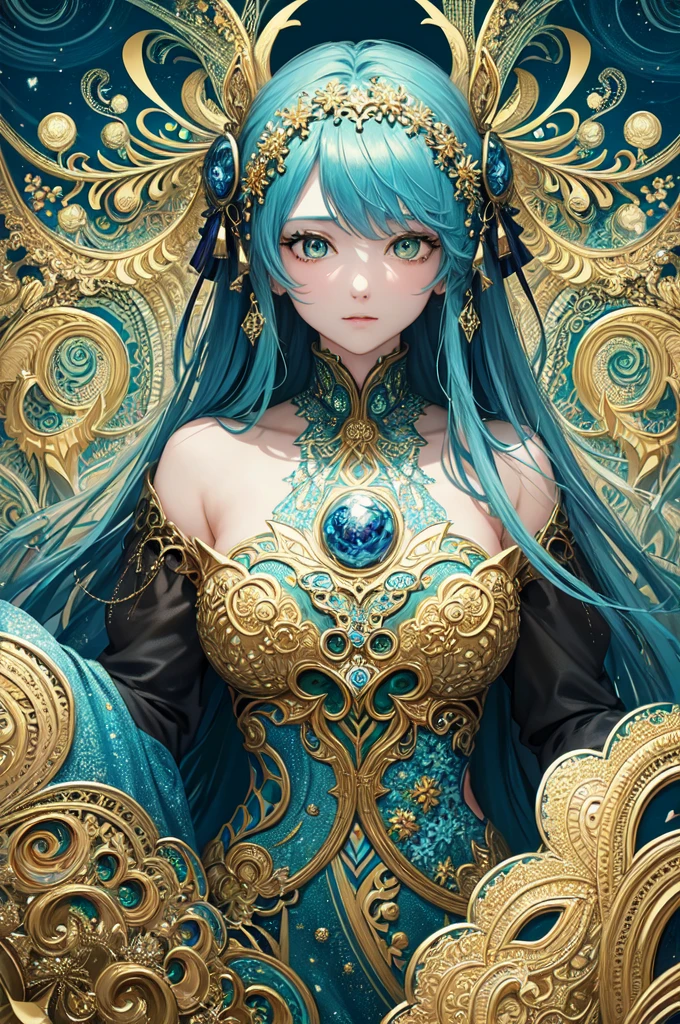 (masterpiece, top quality, best quality, official art, beautiful and aesthetic:1.2), (1girl), extreme detailed,(fractal art:1.3),colorful,highest detailed, , green eyes, shadows in blue, highlights in cold,BLUE,弾け飛ぶ光,弾ける水