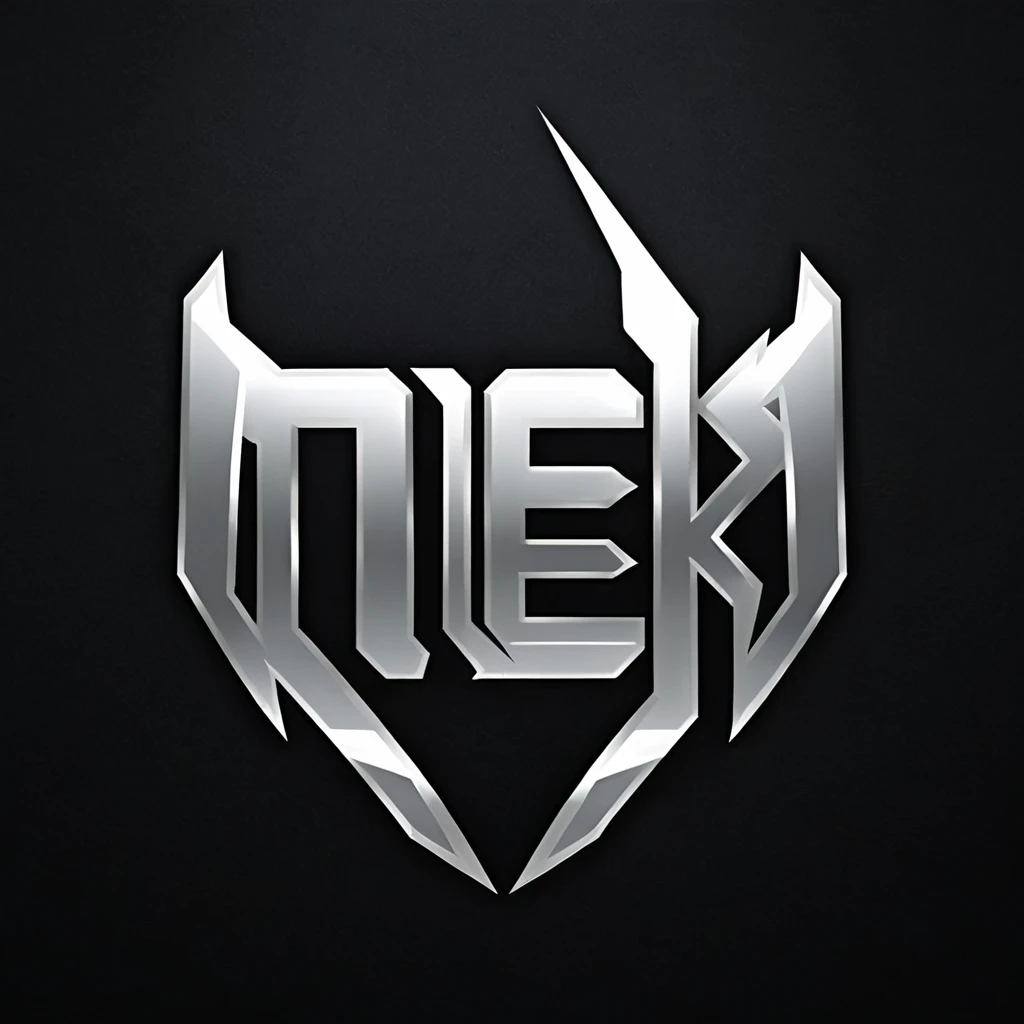 logomkrdsxl,an edgy logo 3D with robô , vector, text "MEK", best quality, masterpiece, brand, dark background,