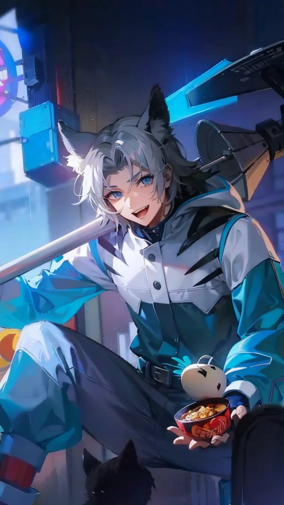 Anime cute boy,white hair,have six pack abs and big dick