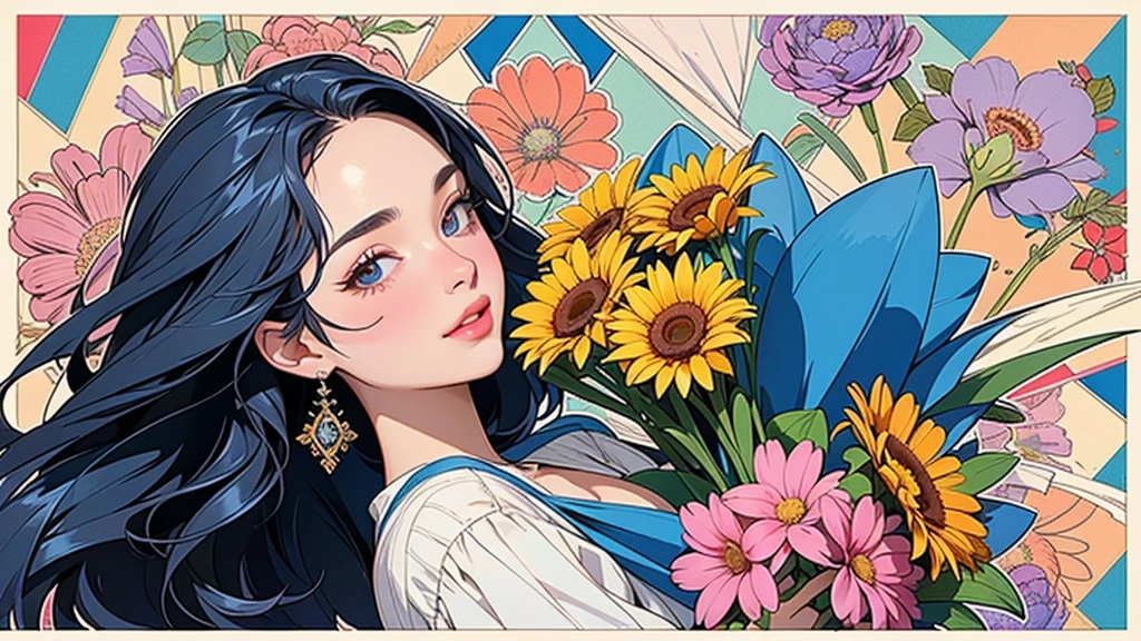 (ultra-Detailed Background, Detailed Background), Absurd, High resolution, Super detailed, Very detailed, One girl, (bouquet:1.3), (Tangled:1.2), (Geometric:1.2),(colorful),