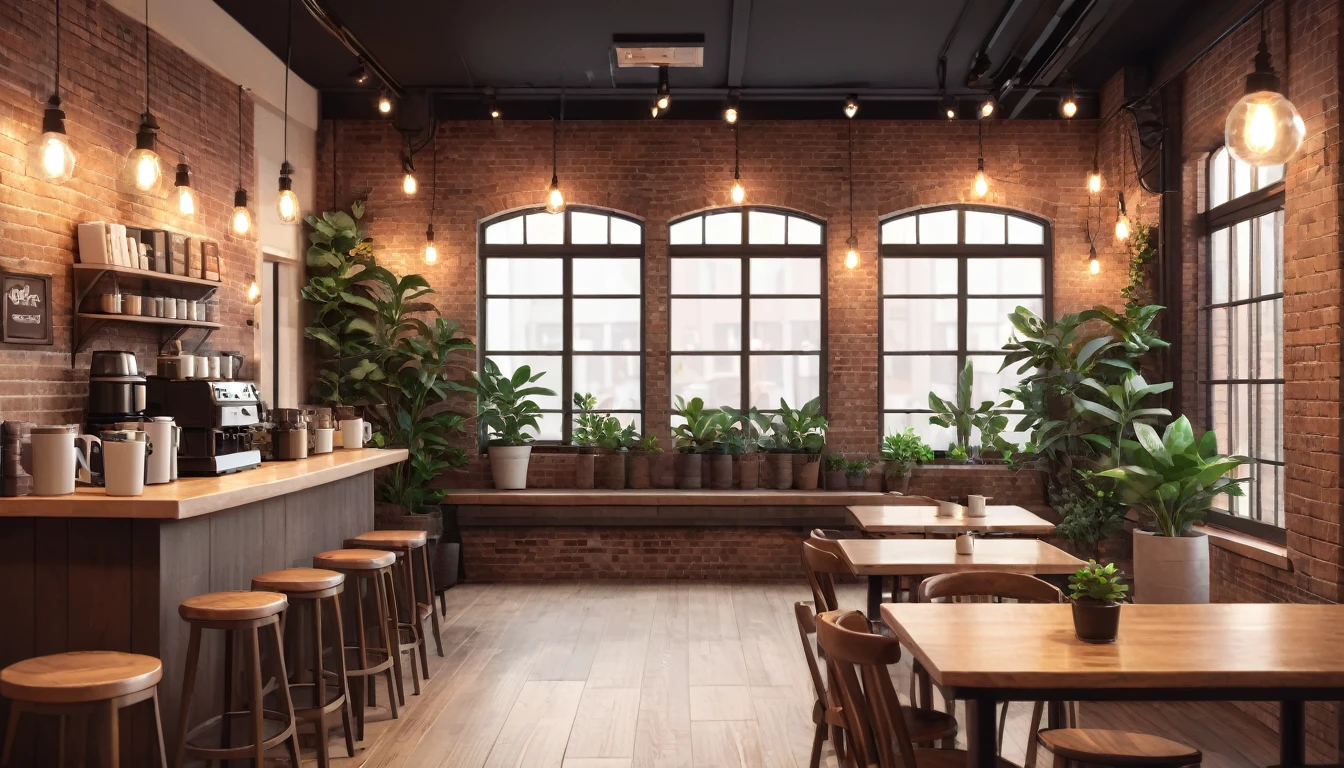 lofi coffee shop,cozy atmosphere,warm lighting,film grain,muted colors,subtle bokeh,soft textures,wooden furniture,brick walls,potted plants,string lights,large windows,realistic,photorealistic,photo-realistic:1.37,(best quality,4k,8k,highres,masterpiece:1.2),ultra-detailed,(realistic,photorealistic,photo-realistic:1.37)

