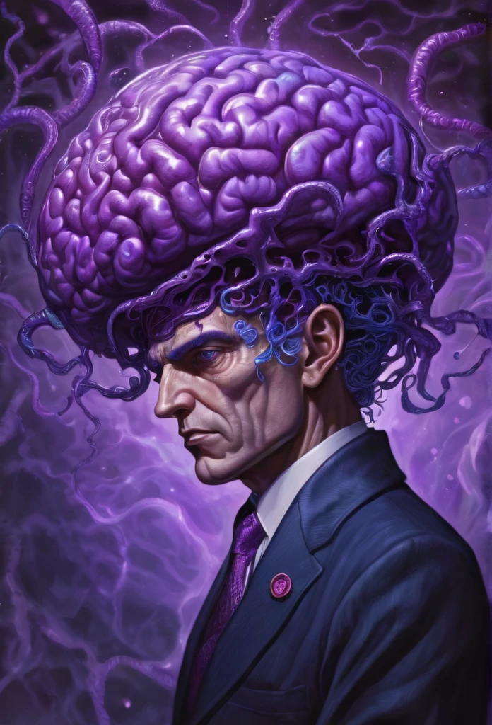 a picture of a man with a purple brain on his head, mind control, art depicting control freak, we all need control, mind character, mind, control, control the soul, hand controlling, mind flayer, loss of control, control art, psychic mind flayer, losing control, 🔞🤡, his mind contemplating eternity