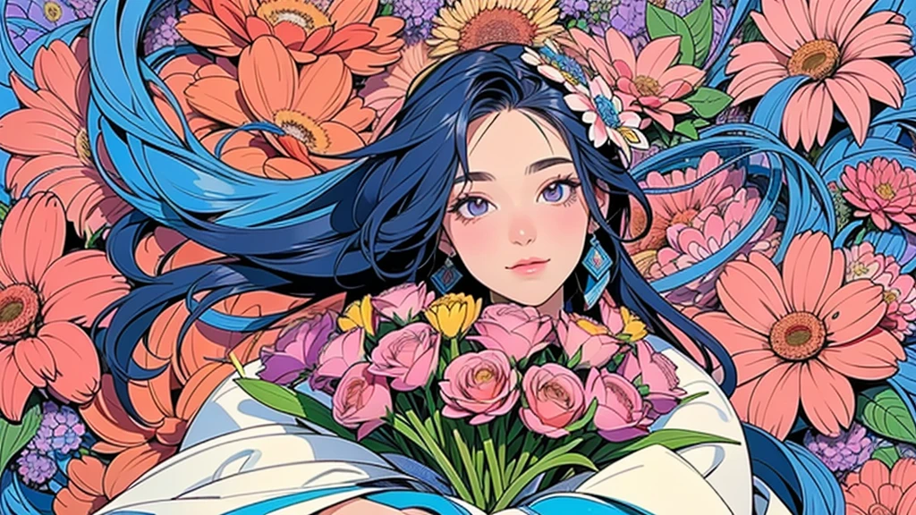 (ultra-Detailed Background, Detailed Background), Absurd, High resolution, Super detailed, Very detailed, One girl, (bouquet:1.3), (Tangled:1.2), (Geometric:1.2),(colorful),