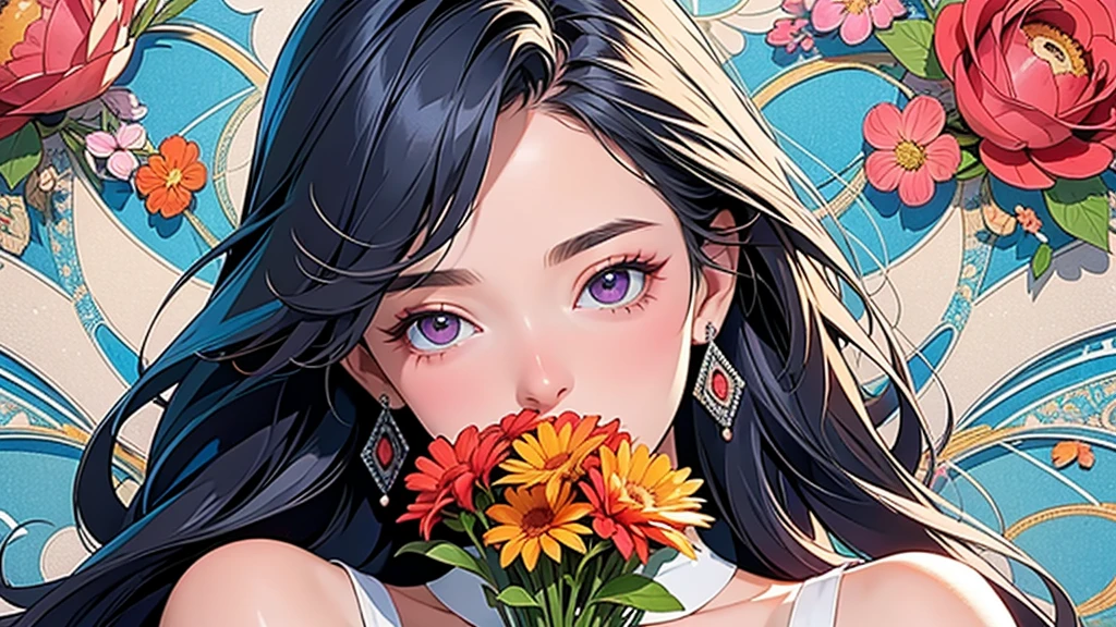 (ultra-Detailed Background, Detailed Background), Absurd, High resolution, Super detailed, Very detailed, One girl, (bouquet:1.3), (Tangled:1.2), (Geometric:1.2),(colorful),