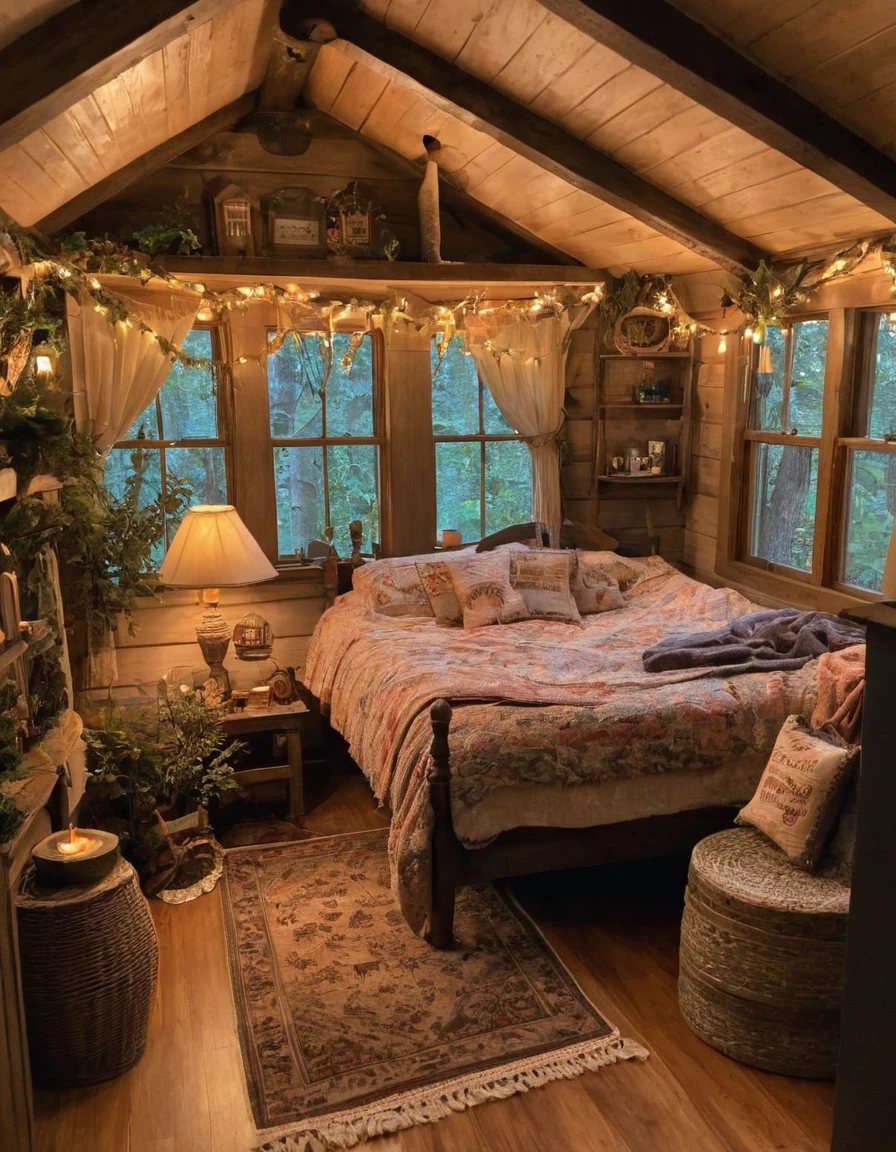 bedroom with room, cozy room, cozy treehouse bedroom, small bedroom, cozy place, cozy bed, cottagecore hippie, thomas kinkade. cute cozy room, in an attic, cottagecore, cozy and peaceful atmosphere, pleasant cozy atmosphere, cottagecore!!, cabin in the woods