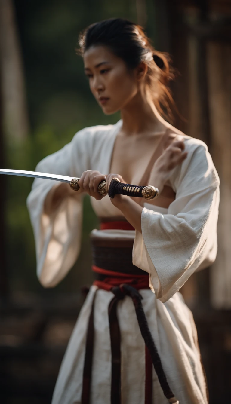 Samurai Swordsman　woman　Emphasize the chest　In exposed underwear　