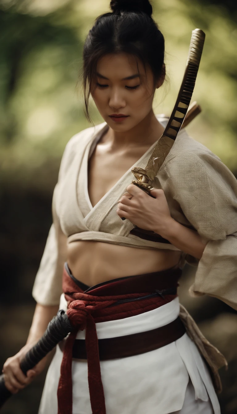 Samurai Swordsman woman Emphasize the chest In exposed underwear