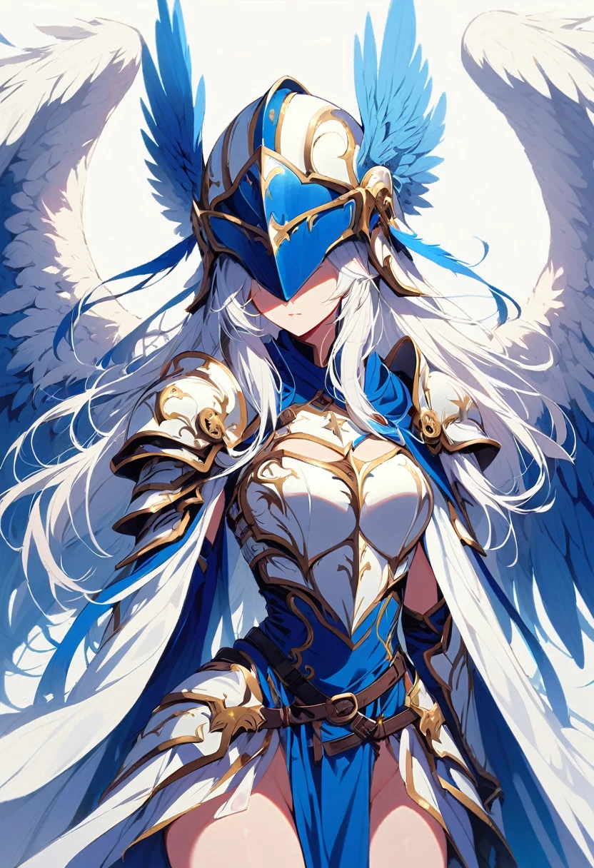 1girl angel mask angel_wings armor feathers_Long wing feathers_Hair Shoulder Armor Shoulder_Armor single piece_Upper wing separation_The body is white_Theme blue_Wings Wings