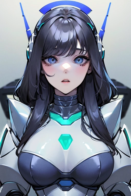 empty eyes,robotized woman ,big bust,Robot Joint ,Metal skin,dress,android,Robot Suit