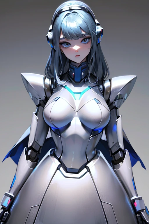 empty eyes,robotized woman ,big bust,Robot Joint ,Metal skin,dress,android,Robot Suit