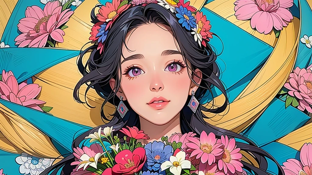 (ultra-Detailed Background, Detailed Background), Absurd, High resolution, Super detailed, Very detailed, One girl, (bouquet:1.3), (Tangled:1.2), (Geometric:1.2),(colorful),