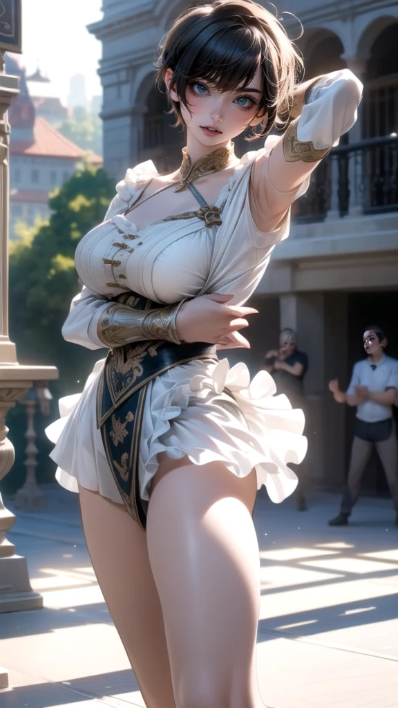 (Thin type),(large breasts),(random dance pose:1.5),(short hair),(Highest image quality,(8K), Ultra-realistic, Best Quality, High quality, High Definition, high quality texture, high detailing, Beautiful detailed, fine detailed, extremely details CG, Detailed texture, realistic representation of face, masterpiece, presence)