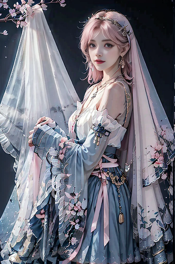 ((white background)), ((Clip art )), ((sticker)), ((upper body)), ((realistic)), ((from side)), (Close up), 1 Asian female model, A young girl, the night, starrysky, (In the gazebo, Sit Pose, Cross ed leg, leaning against pillars), pretty pose, Eye-catching poses, Detailed scenes, Coiled hair, (Hairpins, Beautiful hair accessories), Brownish-yellow hair, light make-up, Blushlush, pretty legs, ((period costume, high-waist, Nice belt, high-heels)), (Dark blue: 1.1, in pink: 1.1, white colors: 1.4), ((warm lights, a warm color palette)), (Extremely high color saturation), Detailed details, Super detailed, (tmasterpiece, best qualtiy), (An extremely delicate and beautiful work), Delicate earrings, Delicate necklace, Simple blurred background, Extreme detail description, Ultra-fine painting, Delicate face, slim toned body, Slimming the waist, ssmile, (anatomy correct)