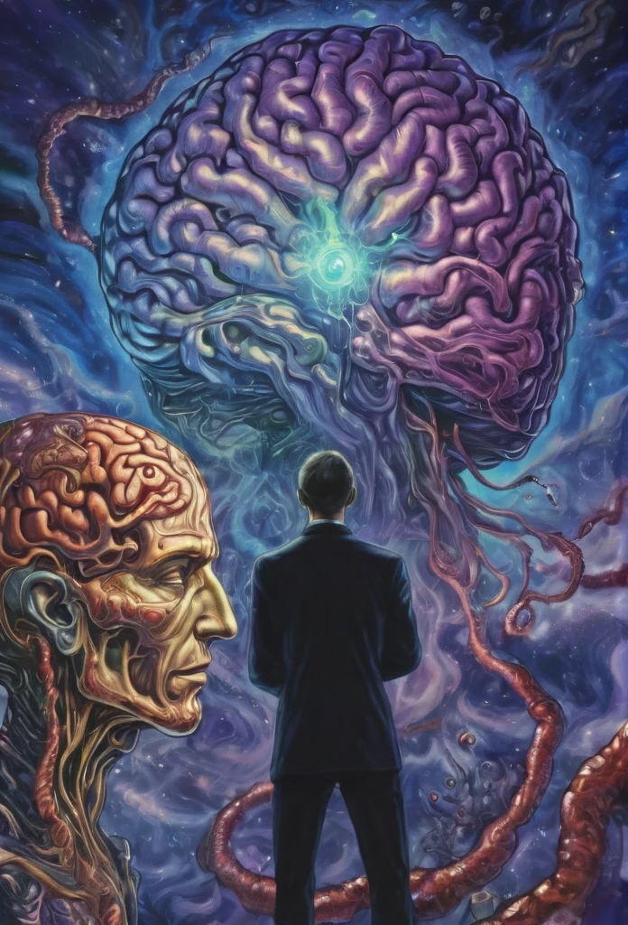 a picture of a man with a purple brain on his head, mind control, art depicting control freak, we all need control, mind character, mind, control, control the soul, hand controlling, mind flayer, loss of control, control art, psychic mind flayer, losing control, 🔞🤡, his mind contemplating eternity