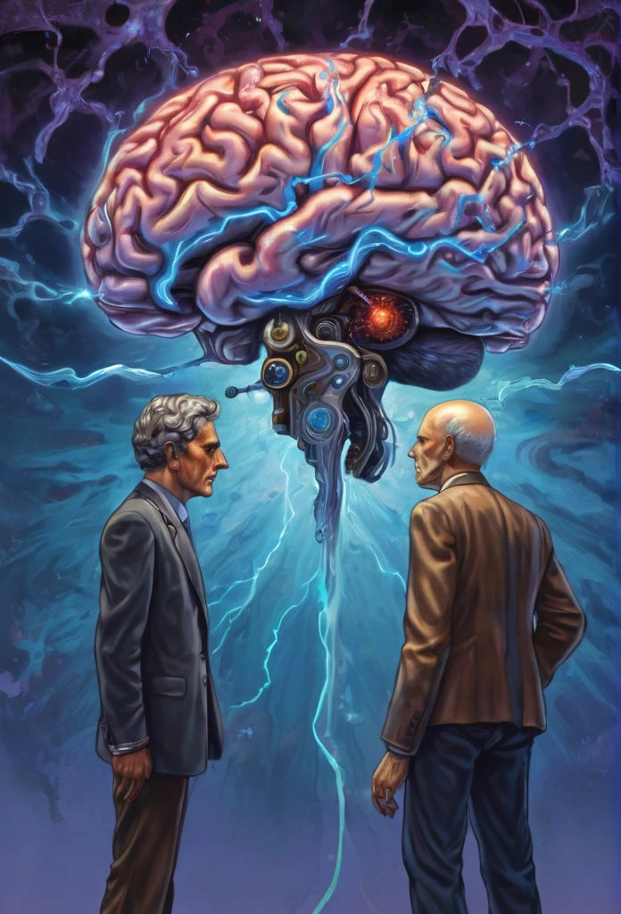 a picture of a man controling other person with his brain, mind control, 2nd person unconsiously standing infront of the man , art depicting control freak controling other person using his brain power, we all need control, mind character, mind, control, control the soul, hand controlling, mind flayer, loss of control, control art, psychic mind flayer, losing control, 🔞🤡, his mind contemplating eternity