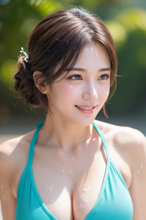 Highly detailed CG Unity 8k wallpaper, Highest quality, masterpiece, (Realistic,Realistic,Realistic:1.37)、(((Realistic skin texture、Skin pores))),,Ultra-fine painting,Sharp focus,Physically Based Rendering,Attention to detail,Professional,Bright colors,Random body shape、写真のようにRealistic, Highly detailed beautiful woman, 18 ~ Random age up to 45 years old,bikini、Vulgar、sexy、Sunburned skin、athlete)))、Random hairstyles for short hair and updos、Cleavage , (((Sweat))), Round eyes, Realistic female hands、audience, blush, (smile), ((Tall and beautiful woman))、Lips parted, I took a full-body photo、Random Pause、Random outdoor locations