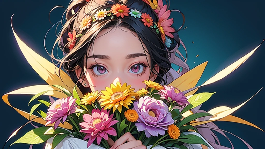 (ultra-Detailed Background, Detailed Background), Absurd, High resolution, Super detailed, Very detailed, One girl, (bouquet:1.3), (Tangled:1.2), (Geometric:1.2),(colorful),