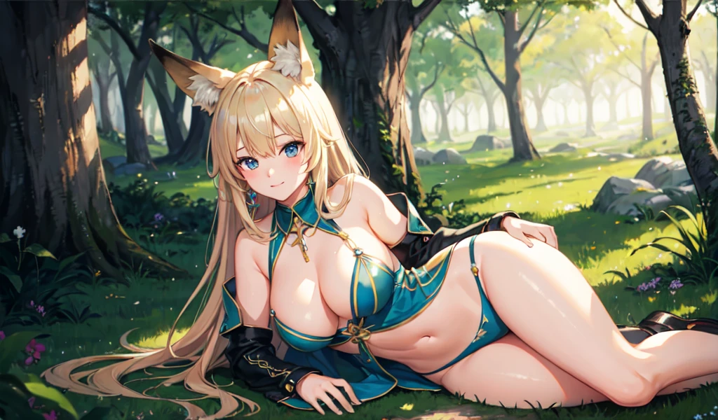 ((Highest quality)), ((masterpiece)), (detailed), sexy,forest,Fox Ears