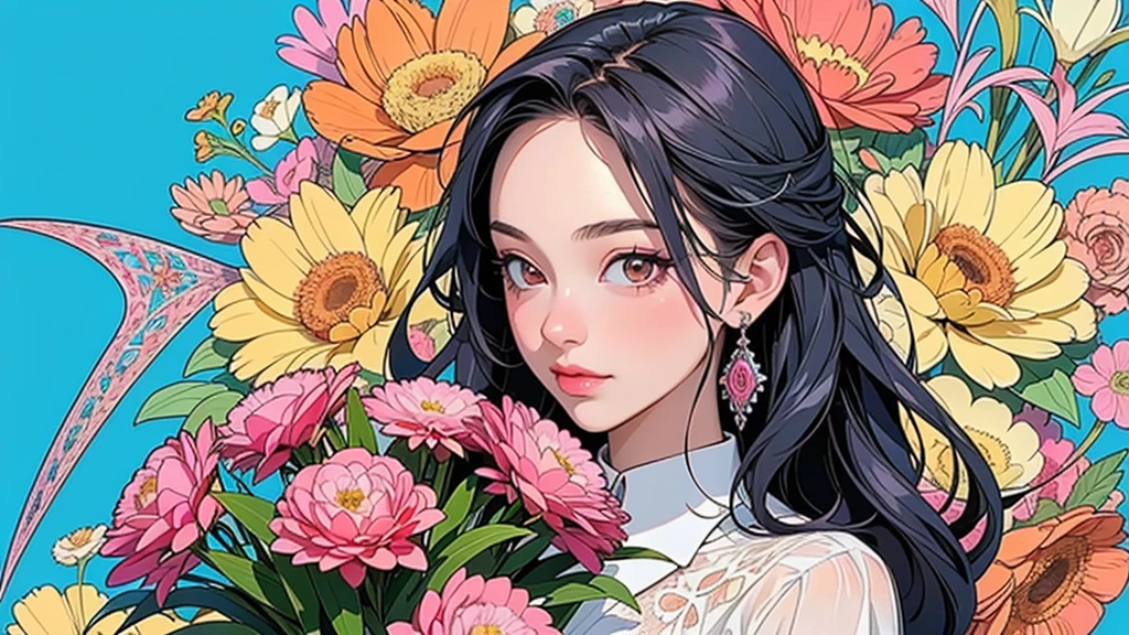 (ultra-Detailed Background, Detailed Background), Absurd, High resolution, Super detailed, Very detailed, One girl, (bouquet:1.3), (Tangled:1.2), (Geometric:1.2),(colorful),