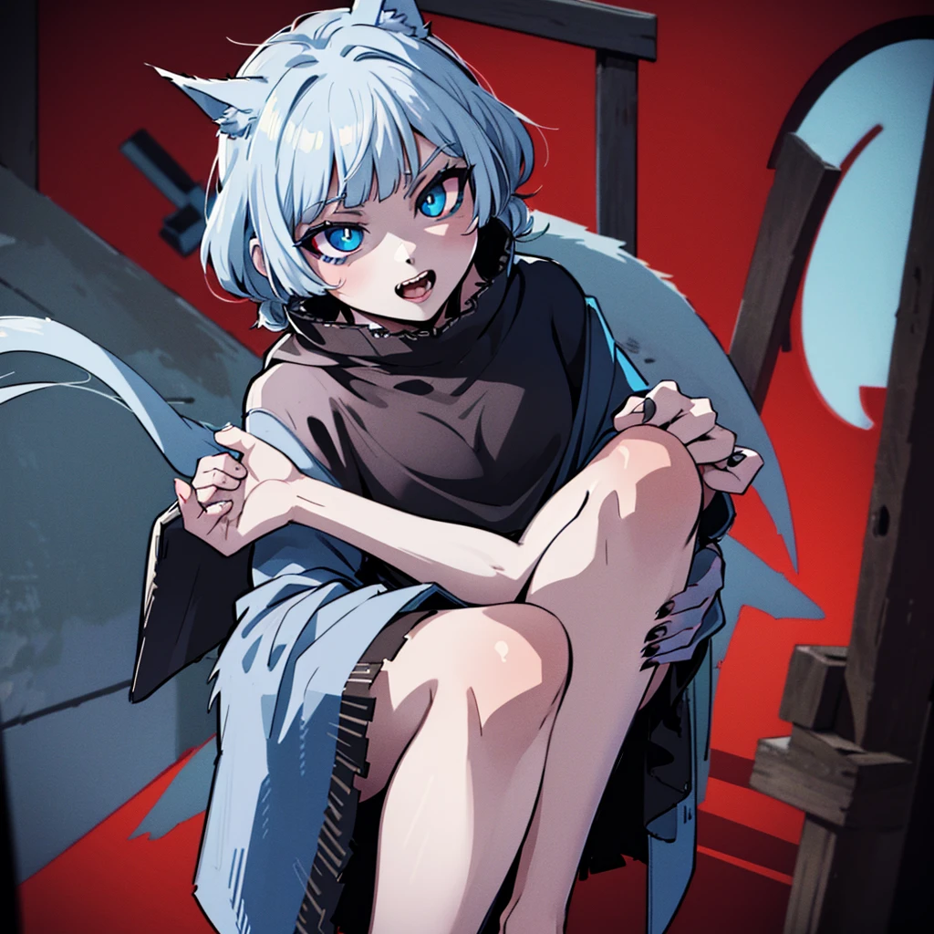 female、tall、29-year-old、adult、Neferpitou, Neferpitou, short hair, Cute face、Cute like an idol、(Red eyes:1.5), Animal ears, Hair between the eyes, tail, Gray Hair, Cat ear, cat tail, Cat girl, Curly Hair,((The background is the countryside、forest、))、Mountains in the distance、blue sky、
break long sleeves, Shorts, Striped, button, brown Shorts, shirt, collared shirt, blue shirt,
break (Cowboy Shot:1.5),
break (masterpiece:1.2), Highest quality, High resolution, unity 8k wallpaper, (figure:0.8), (beautiful detailed eyes:1.6), extremely detailed face, Perfect lighting, extremely detailed CG, (Perfect hands, Perfect Anatomy),smile、Thick thighs、Uplifting、