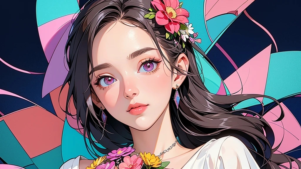 (ultra-Detailed Background, Detailed Background), Absurd, High resolution, Super detailed, Very detailed, One girl, (bouquet:1.3), (Tangled:1.2), (Geometric:1.2),(colorful),