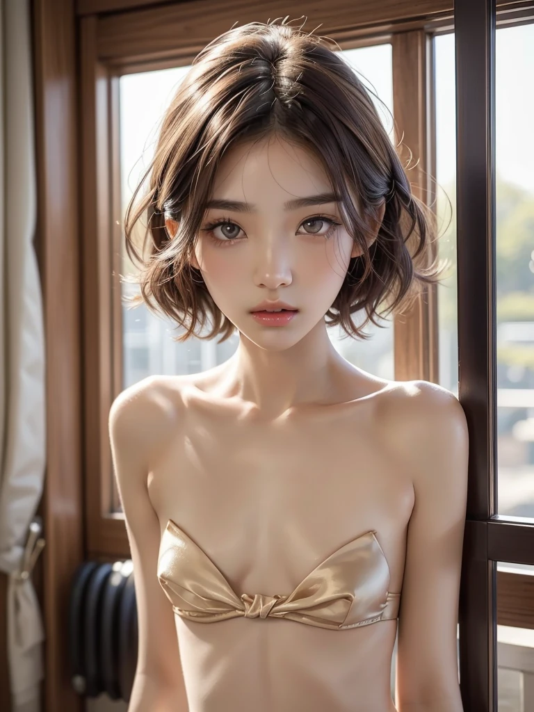 　4K,((Highest quality)), ((masterpiece)) , BREAK,((one girl)), (detailed),((in Gym)), ((One girl)),((perfect anatomy)), ((nude)),(()),((flat chest:1.7)), (stare at viewer with stern eyes:1.5),((one girl)),(bitting own lip:1.1),(angry:0.9),nose blush,(shamefull:1.2),(bob cut hair),surprised, ((beautiful realistic face)),((A bow tie)),Beautiful Korean Women, Beautiful young Korean woman, Young and adorable Korean face, Gorgeous Young Korean Woman, Korean Girls, Girl cute beautiful face, Portraits of Korean female idols, Young and pretty Asian face, Cute natural anime face,Asian pretty face,((finely detailed face)),((glistening eyes)),((glistening eyes )),((large eyes)),(( pretty eyes)) ,(detailed),Perfect Face,((One girl)), ((clear eyes)),((show nipples)),((beautiful skin)), don't wear anything ,((show nipples)),(upper body),(((Show your breasts and nipples)))